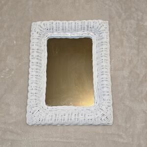 White Wicker Wall Mirror Coastal Cottage Farmhouse Boho Shabby Chic 18"x24"